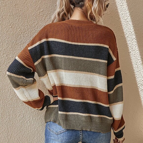 Multicolor Casual Women's Earth-Tone Vacation Sweater - Picture 2 of 5